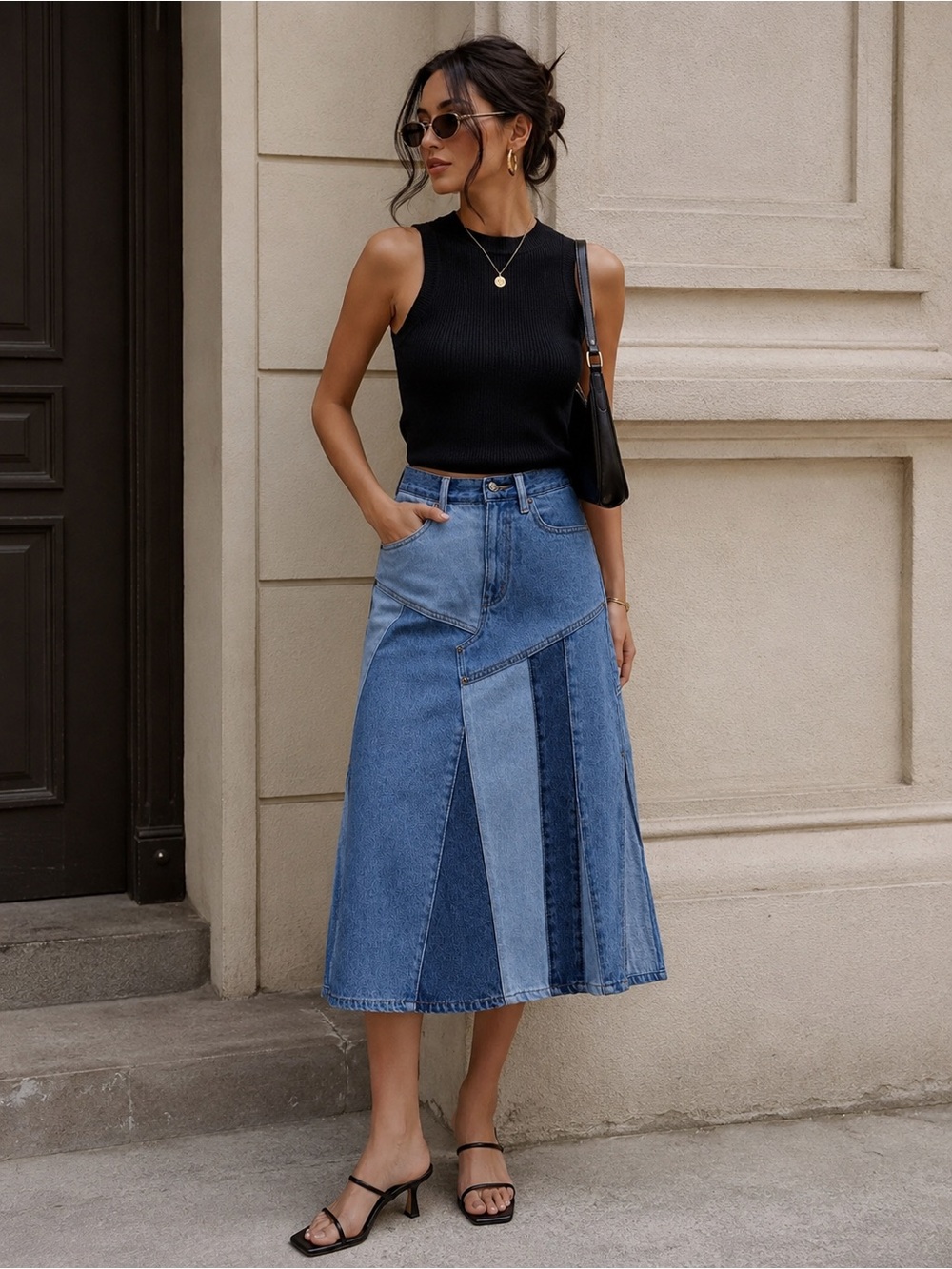 Andersson Bell Skirt Patchwork Denim Skirt